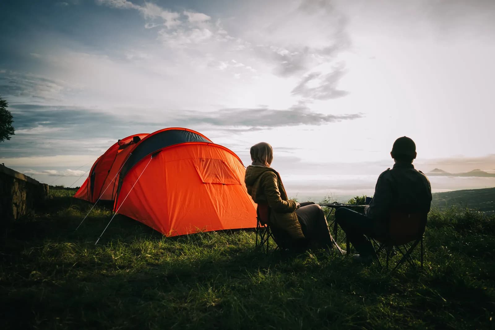 Trekkers at sunrise above 5,000 metres